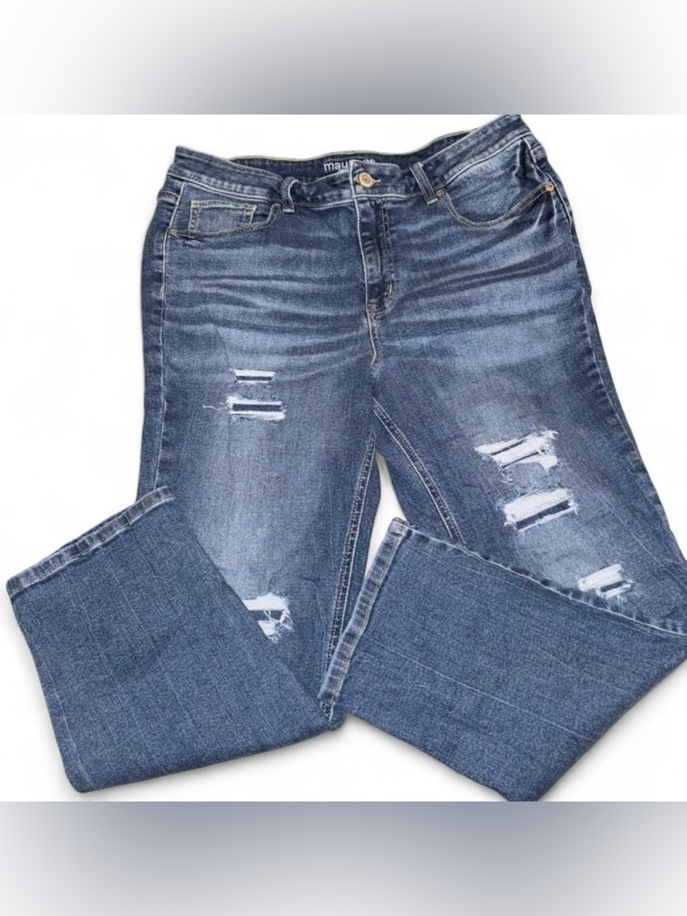 Maurices Women's Medium Blue Distressed Boyfriend Jeans